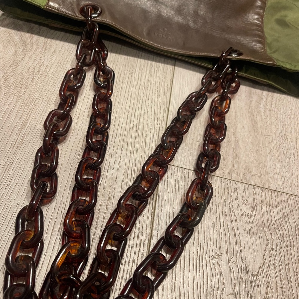 Prada brown leather with green nylon combo chain handle - Picture 7 of 11